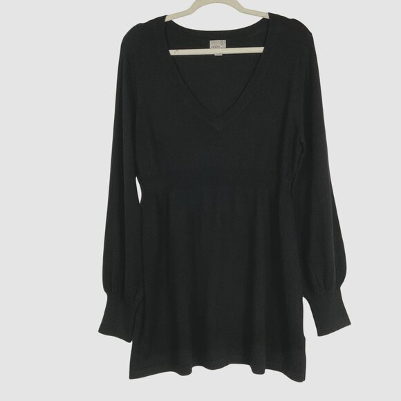 Caslon black V-neck puff sleeve sweater/top, tunic length, size large - Picture 2 of 8